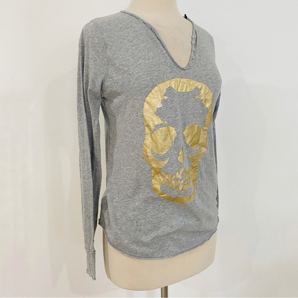 Zadig and Voltaire 100% cotton skull long sleeve in grey and gold skull print - Picture 1 of 6